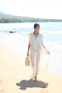 White Lace Up Kaftan Dress, Beach Wedding Dress, Bridal Lingerie, Boho Wedding Dress