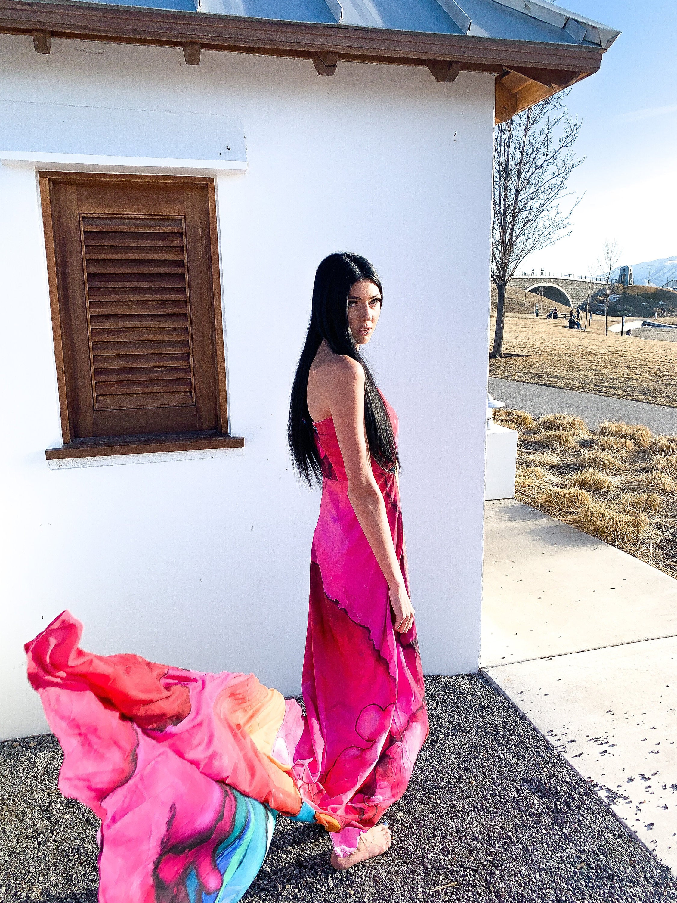 Abstract Silk Dress, Beach Wedding Kaftan, Women Silk Dress, Beach Cover Up
