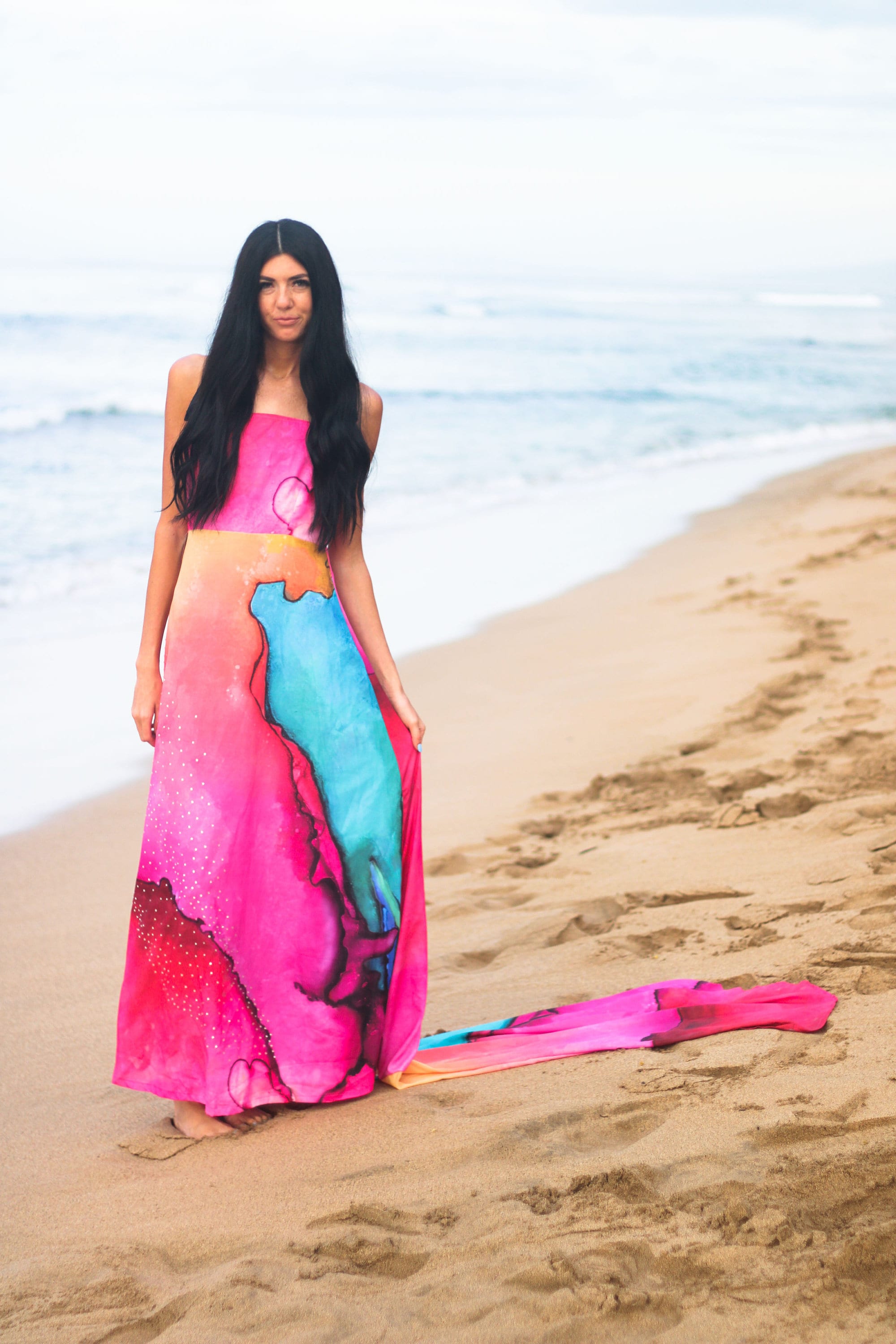Abstract Silk Dress, Beach Wedding Kaftan, Women Silk Dress, Beach Cover Up