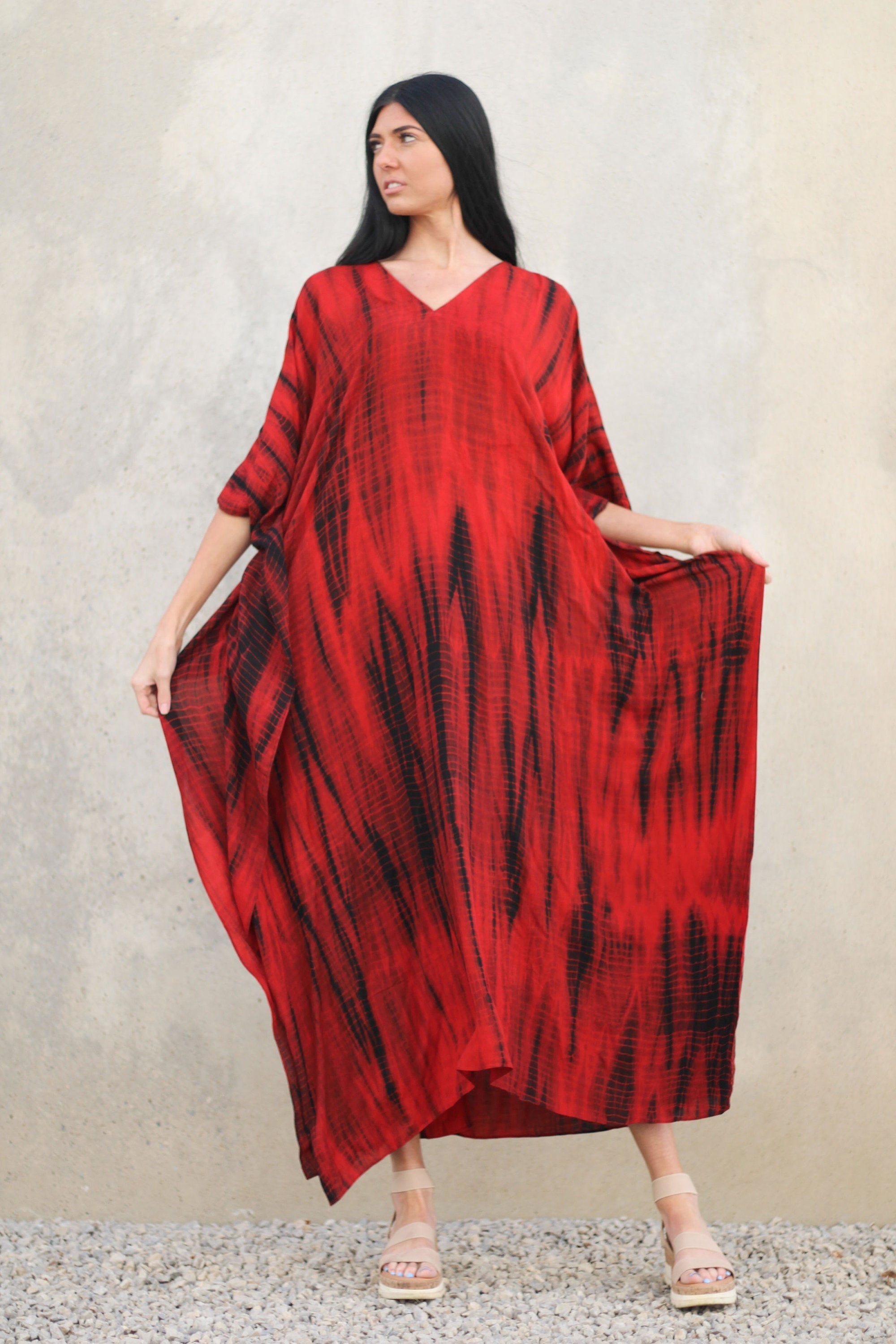 Red Tie Dye Kaftan Dress, Plus Size Kaftan Dress, Red Abaya Dress, Moroccan Kaftan Dress