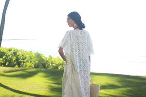 White Lace Up Kaftan Dress, Beach Wedding Dress, Bridal Lingerie, Boho Wedding Dress