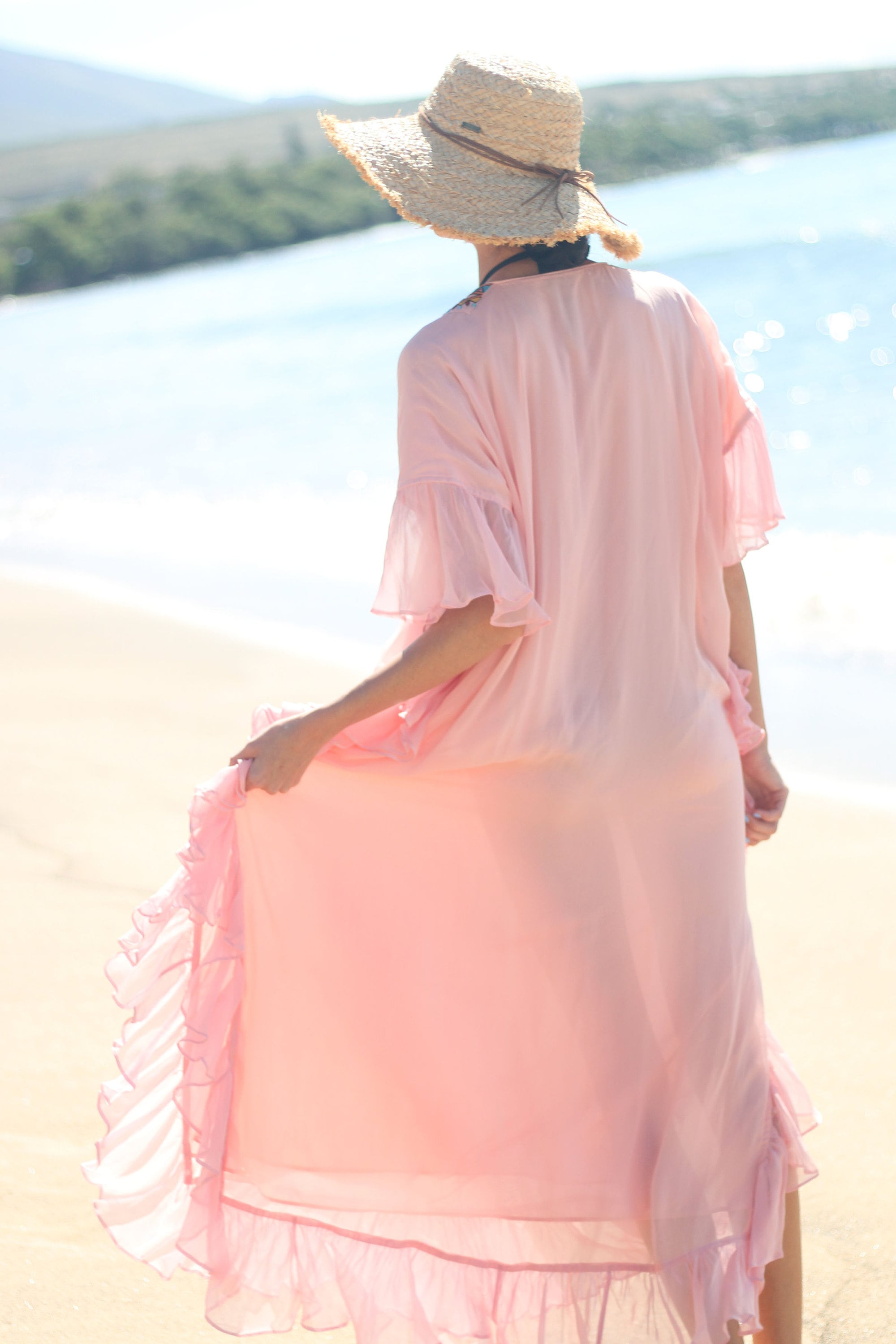 Pink Embroidered Dress, Women Kaftan Dress, Fringe Kaftan Dress, Bohemian Kaftan Dress