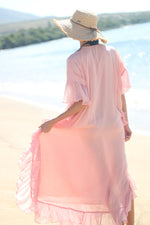 Load image into Gallery viewer, Pink Embroidered Dress, Women Kaftan Dress, Fringe Kaftan Dress, Bohemian Kaftan Dress
