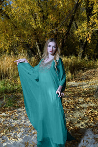 Gypsy Dress, Teal Kaftan Dress, Wedding Guest Dress, Djellaba Kaftan