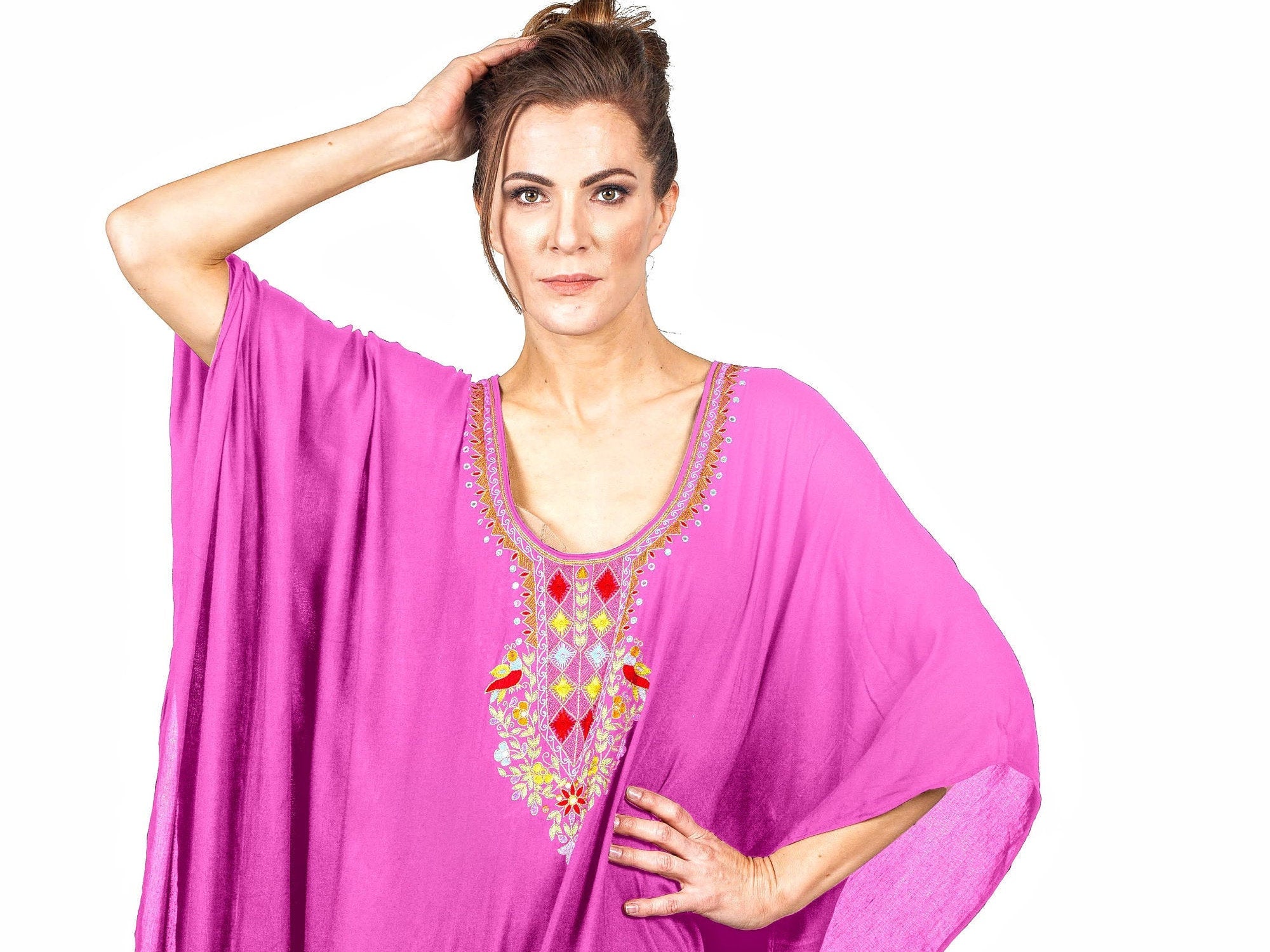 Kaftan Maxi Dress, Kaftan For Women, Pink Kaftan Dress, Embroidered Kaftan Dress