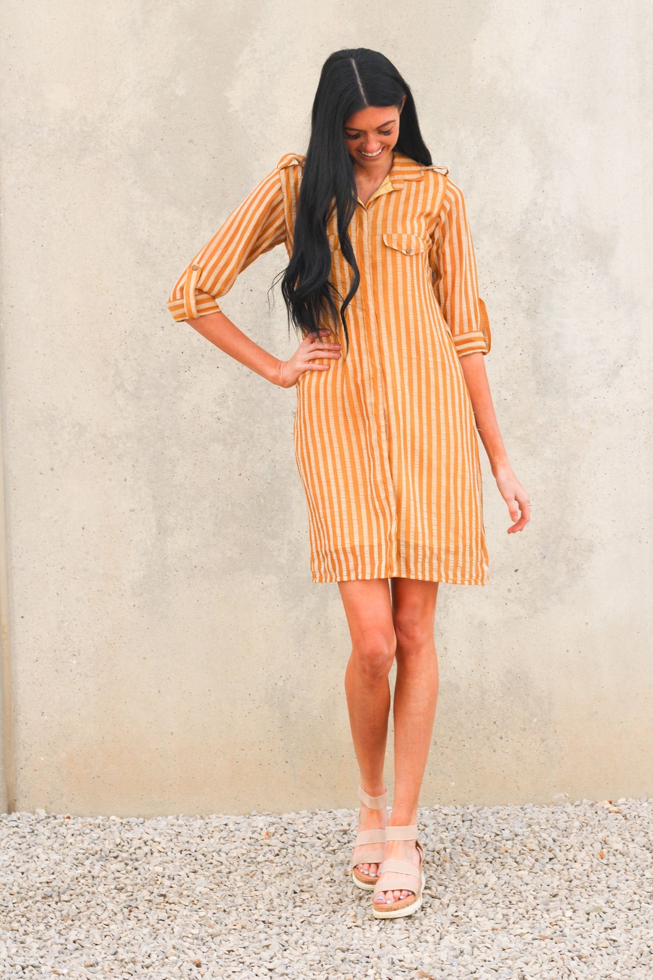 Teal Short Dress, Striped Shirt Dress, Tunic Dress, Women Midi Dress