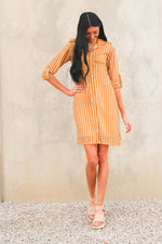 Load image into Gallery viewer, Teal Short Dress, Striped Shirt Dress, Tunic Dress, Women Midi Dress
