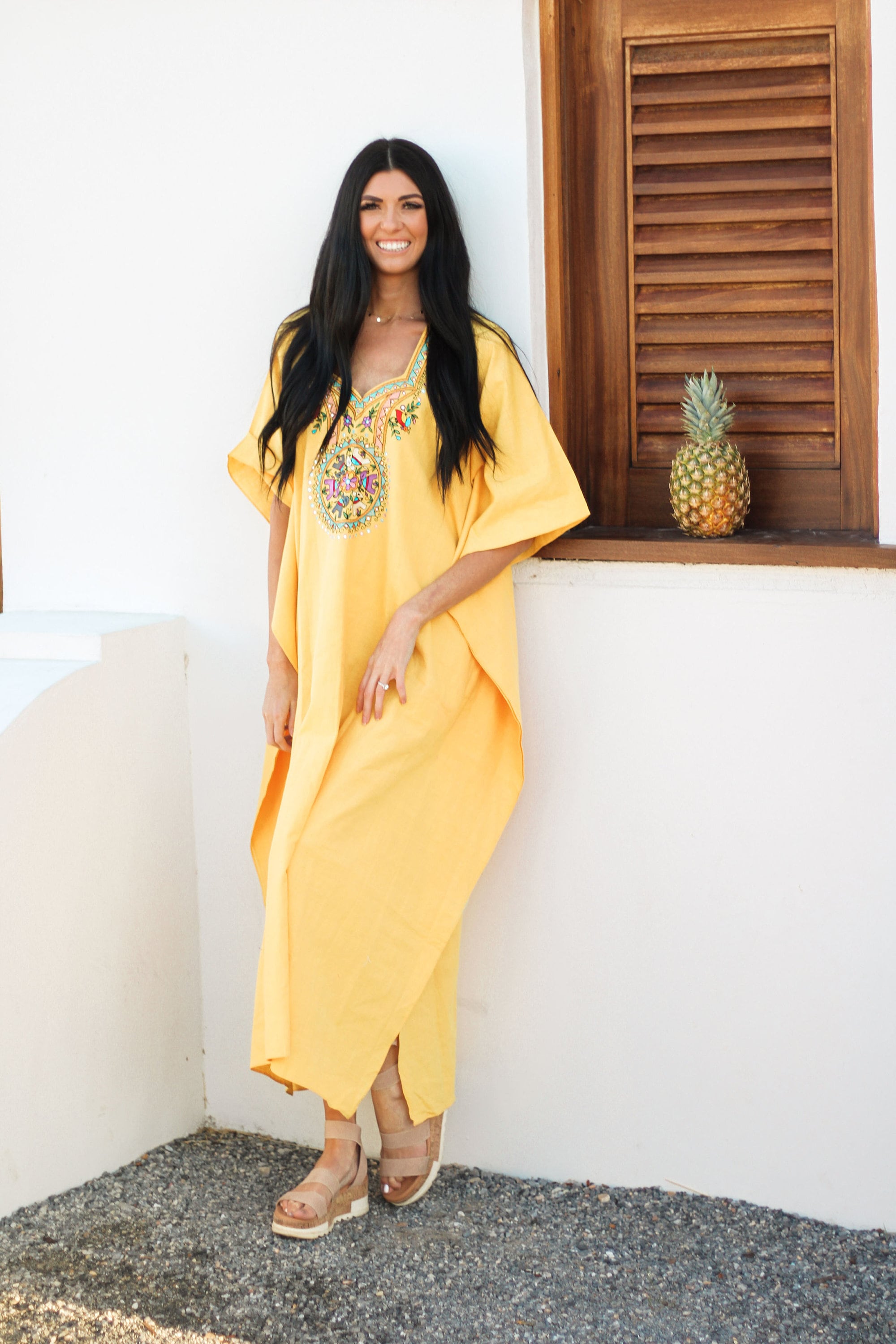 Yellow Handspun Dress, Khadi Kaftan Dress, Plus Size Cotton Kaftan, Maternity Dress