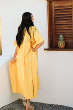 Load image into Gallery viewer, Yellow Handspun Dress, Khadi Kaftan Dress, Plus Size Cotton Kaftan, Maternity Dress
