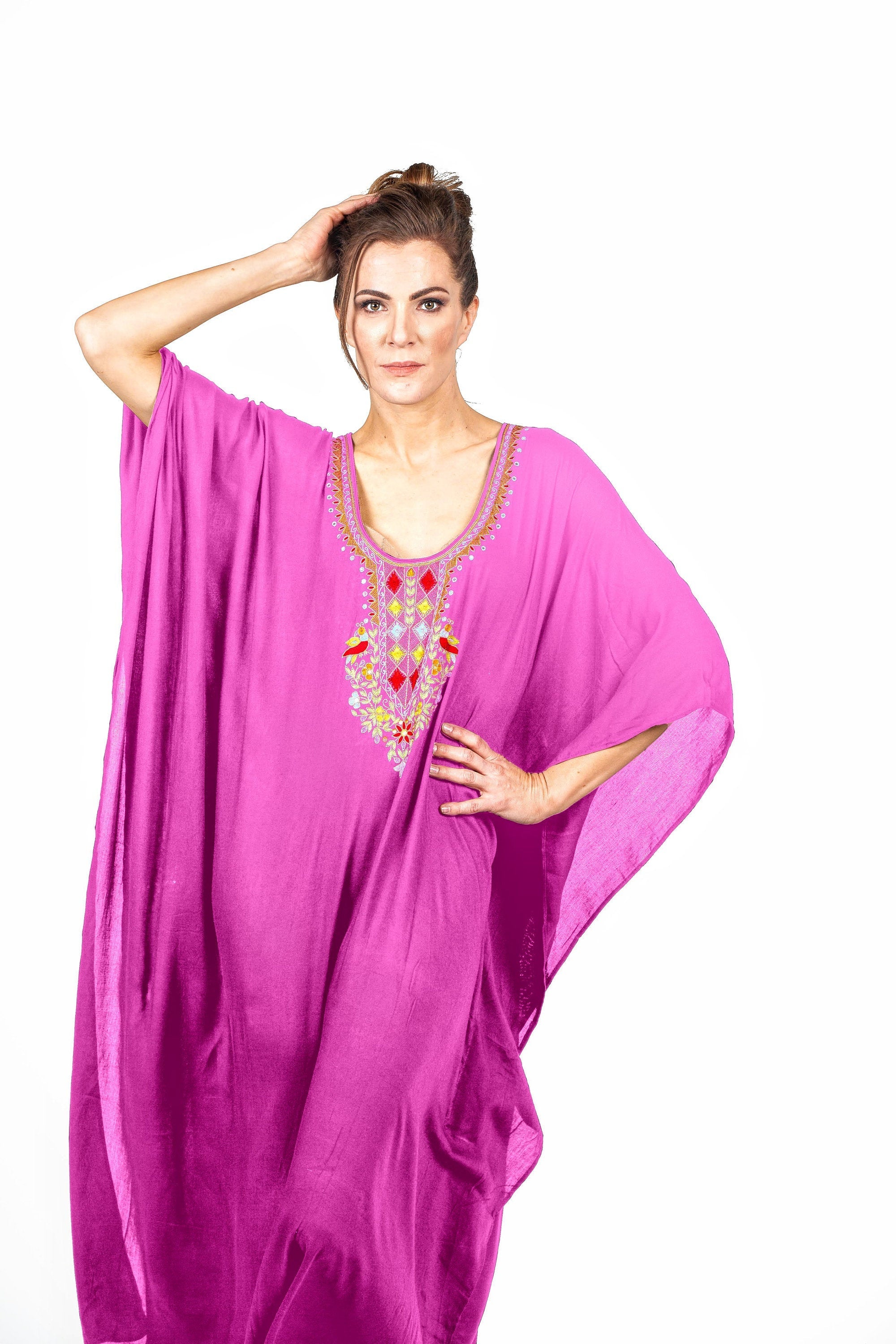 Kaftan Maxi Dress, Kaftan For Women, Pink Kaftan Dress, Embroidered Kaftan Dress
