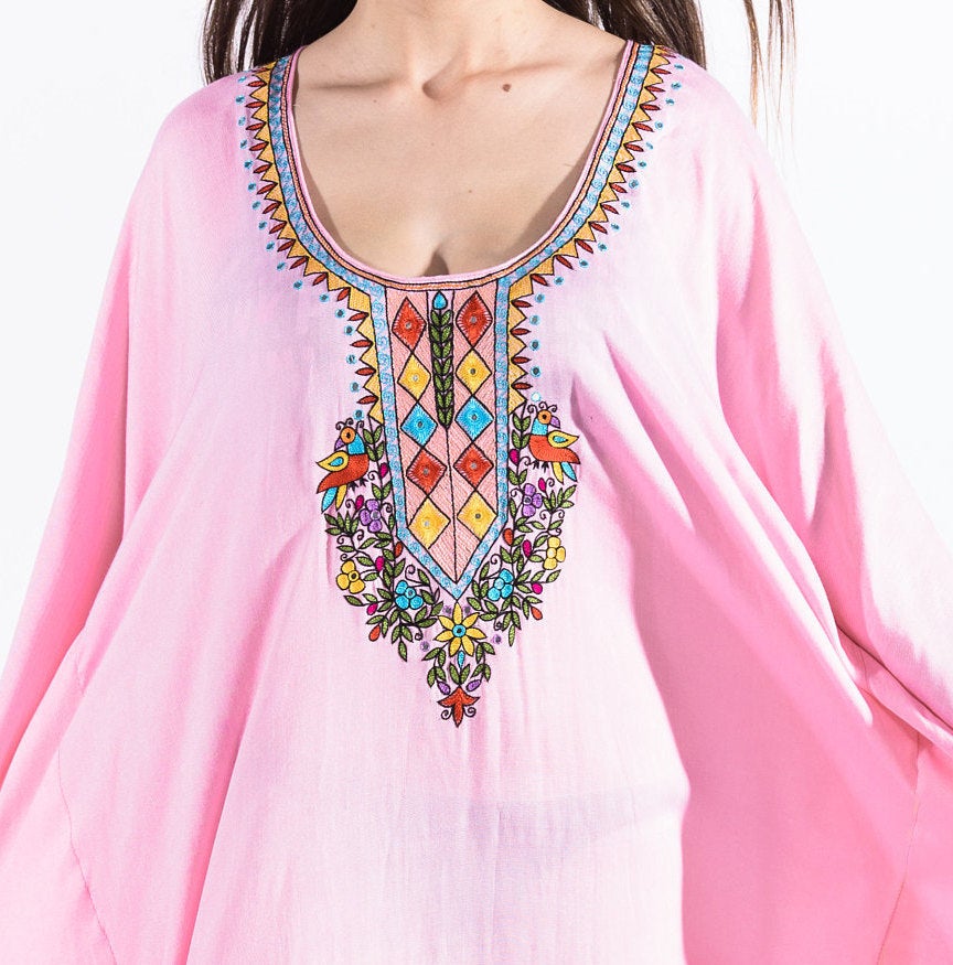 Kaftan Maxi Dress, Kaftan For Women, Pink Kaftan Dress, Embroidered Kaftan Dress