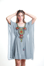 Load image into Gallery viewer, Mexican Dress, Yellow Kaftan Tunic Dress, Mexican Short Kaftan, Boho Midi Dress
