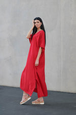 Load image into Gallery viewer, Red Caftan Dress, Plus Size Kaftan Dress, House Lounge Kaftan, Long Kaftan for women
