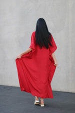 Load image into Gallery viewer, Red Caftan Dress, Plus Size Kaftan Dress, House Lounge Kaftan, Long Kaftan for women
