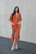 Load image into Gallery viewer, Tie Dyed Kaftan Dress, Plus Size Caftan, Orange Tie Dyed Kaftan Dress, Loose Maternity Dress
