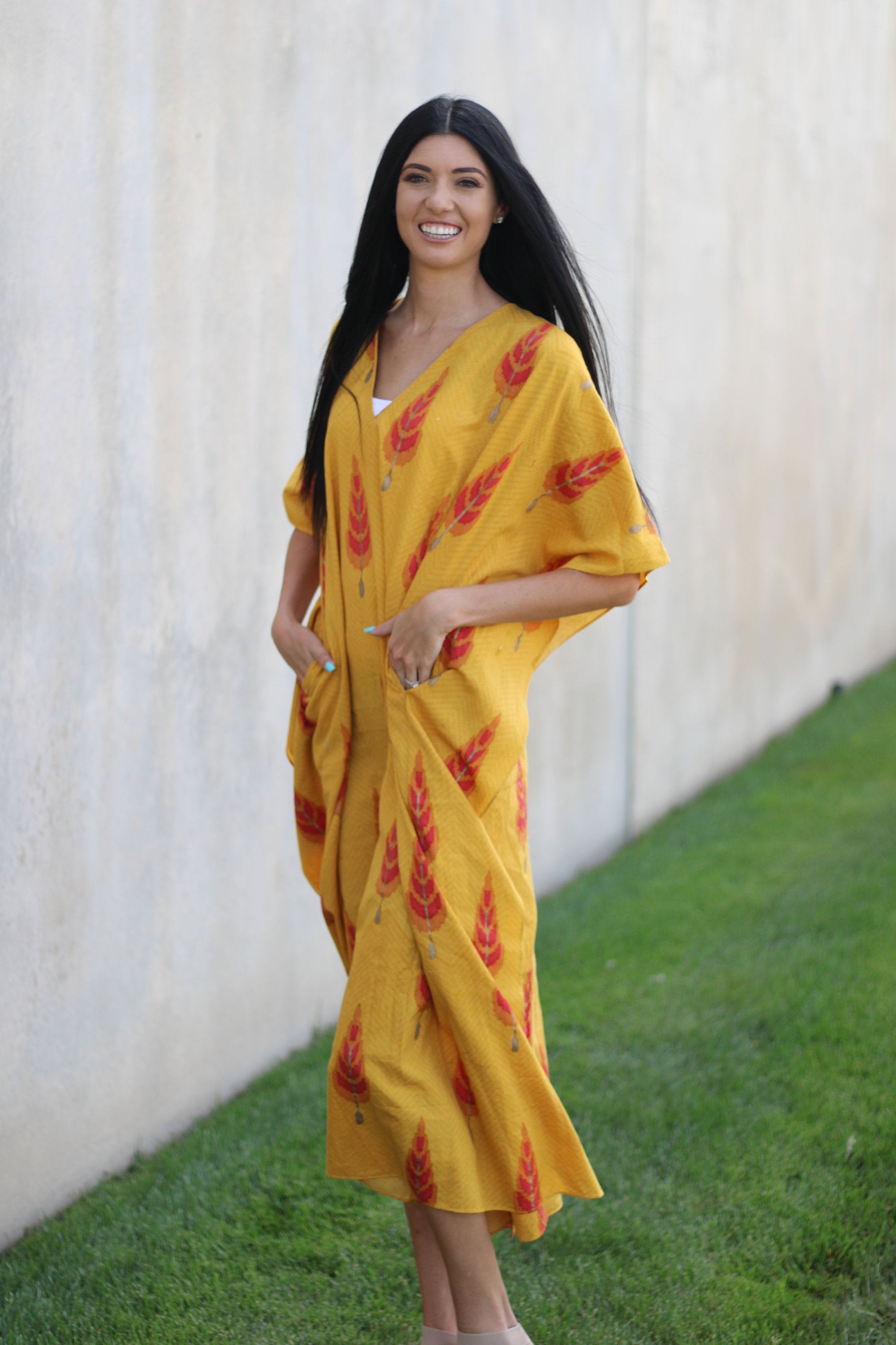 Yellow Cotton Kaftan Dress, Cotton Maxi Dress, Cotton Kaftan for Women, Plus Size Cotton Kaftan