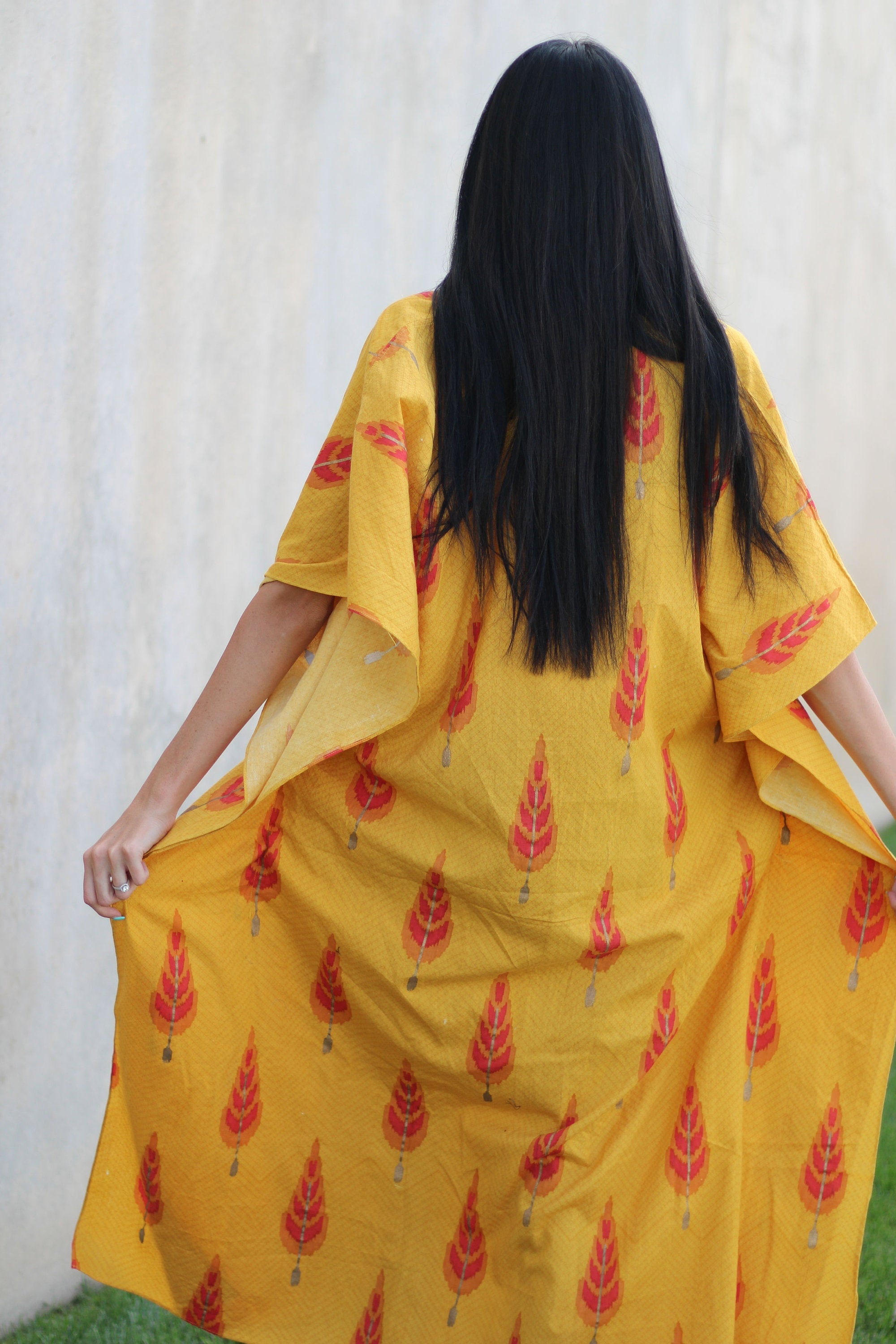 Yellow Cotton Kaftan Dress, Cotton Maxi Dress, Cotton Kaftan for Women, Plus Size Cotton Kaftan