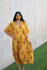 Load image into Gallery viewer, Yellow Cotton Kaftan Dress, Cotton Maxi Dress, Cotton Kaftan for Women, Plus Size Cotton Kaftan
