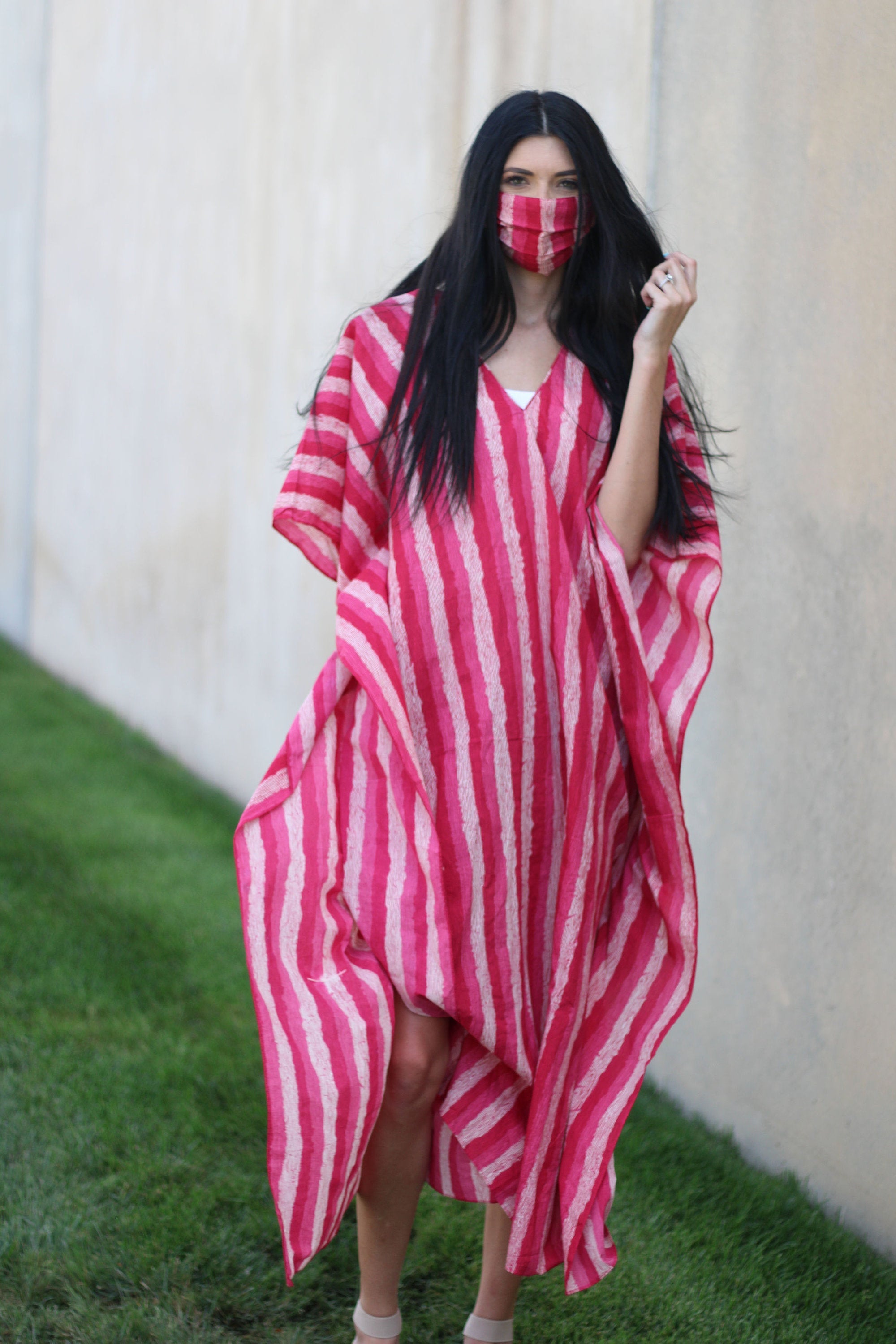 Handmade Cotton Kaftan, Caftan For Women, Pink Cotton Caftan, Plus Size Cotton Caftan