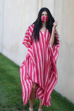 Load image into Gallery viewer, Handmade Cotton Kaftan, Caftan For Women, Pink Cotton Caftan, Plus Size Cotton Caftan
