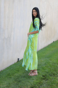 Green Hand Tie Dyed Caftan, Plus Size Caftan, House Lounge Caftan, Caftan for Women