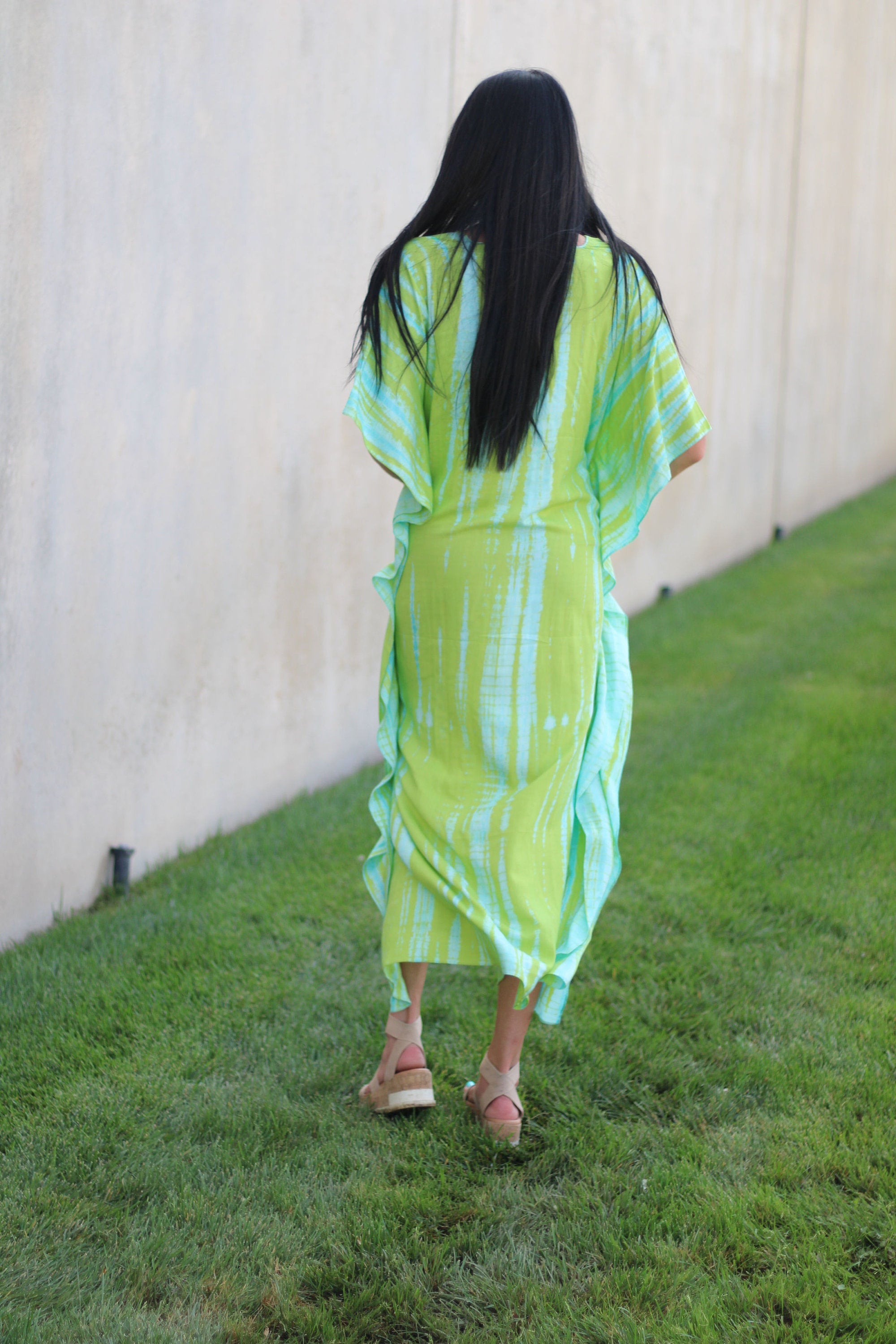 Green Hand Tie Dyed Caftan, Plus Size Caftan, House Lounge Caftan, Caftan for Women