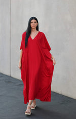 Load image into Gallery viewer, Red Caftan Dress, Plus Size Kaftan Dress, House Lounge Kaftan, Long Kaftan for women
