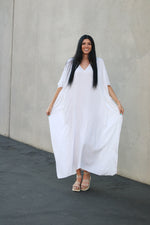 Load image into Gallery viewer, White Kaftan Dress, Plus Size Kaftan Dress, Cotton Caftan for women, Maternity Dress
