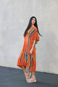 Tie Dyed Kaftan Dress, Plus Size Caftan, Orange Tie Dyed Kaftan Dress, Loose Maternity Dress