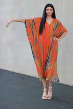 Load image into Gallery viewer, Tie Dyed Kaftan Dress, Plus Size Caftan, Orange Tie Dyed Kaftan Dress, Loose Maternity Dress
