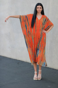 Tie Dyed Kaftan Dress, Plus Size Caftan, Orange Tie Dyed Kaftan Dress, Loose Maternity Dress