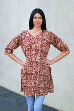 Load image into Gallery viewer, Bohemian Kurti, Kalamkari Kurti, Gypsy Tunic Top, Boho Tunic Top
