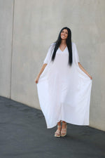 Load image into Gallery viewer, White Kaftan Dress, Plus Size Kaftan Dress, Cotton Caftan for women, Maternity Dress
