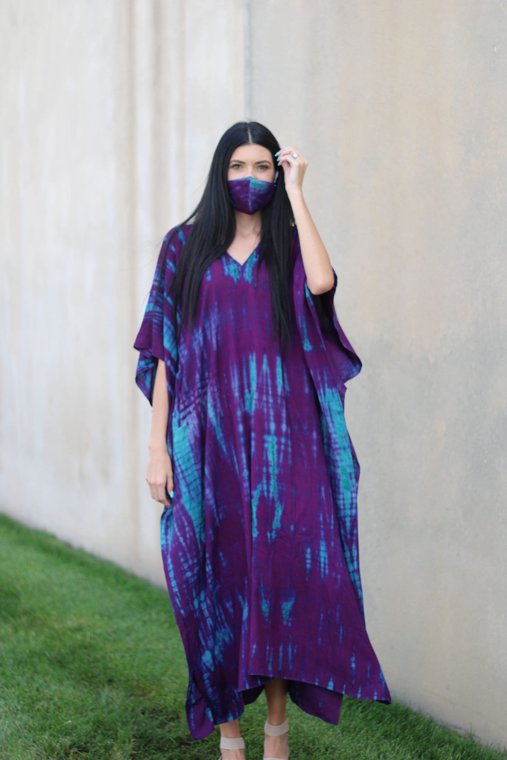 Hand Tie Dyed Kaftan, Plus Size Caftan Dress, Beige Maternity Dress, House Lounge Kaftan