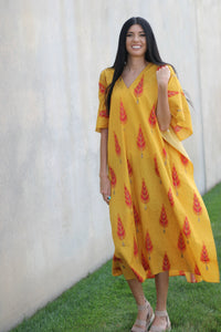 Yellow Cotton Kaftan Dress, Cotton Maxi Dress, Cotton Kaftan for Women, Plus Size Cotton Kaftan