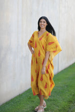 Load image into Gallery viewer, Yellow Cotton Kaftan Dress, Cotton Maxi Dress, Cotton Kaftan for Women, Plus Size Cotton Kaftan
