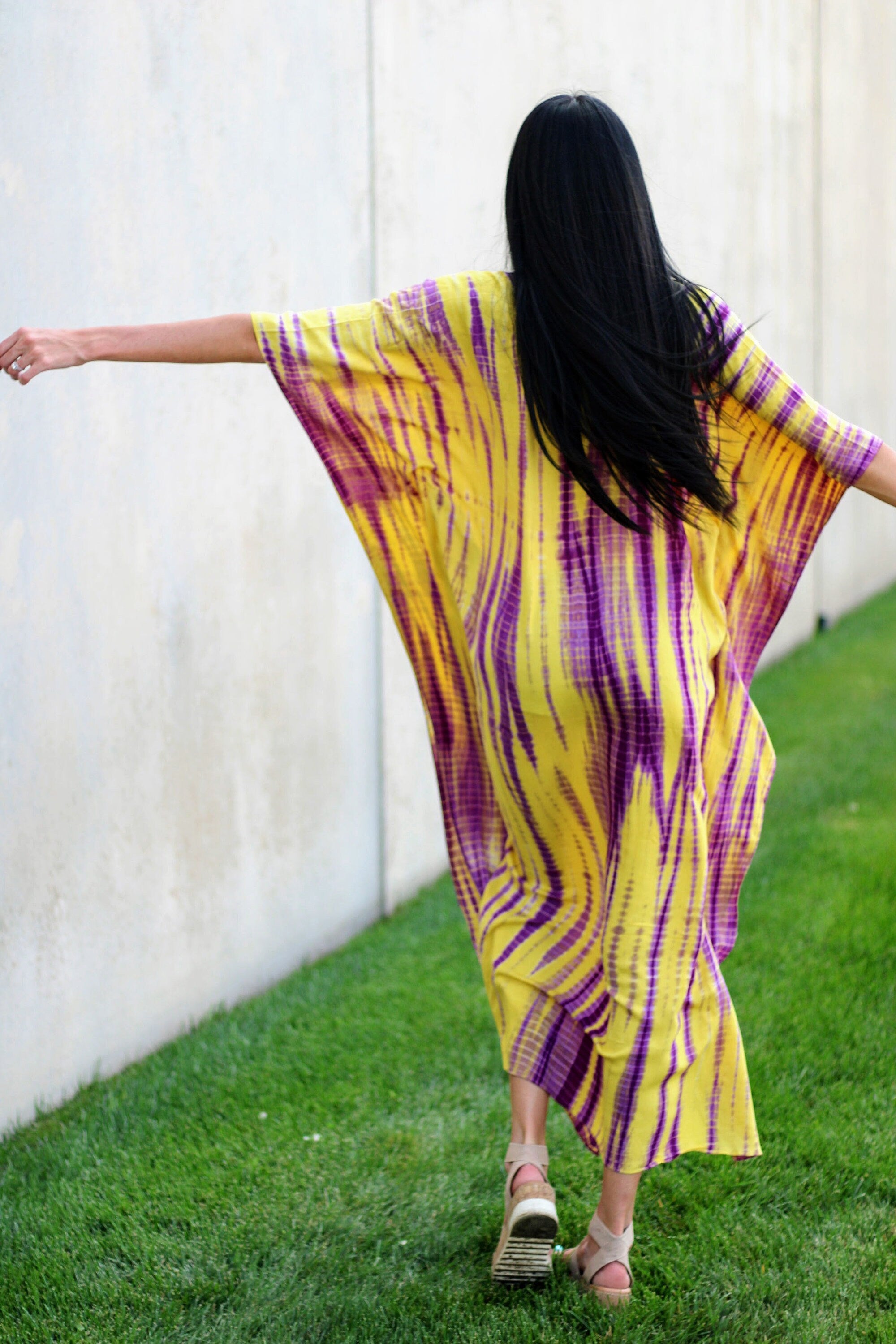 Maternity Hospital Gown, Women Kaftan Dress, Yellow Maxi Dress, Tie Dyed Caftan