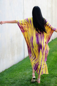 Maternity Hospital Gown, Women Kaftan Dress, Yellow Maxi Dress, Tie Dyed Caftan