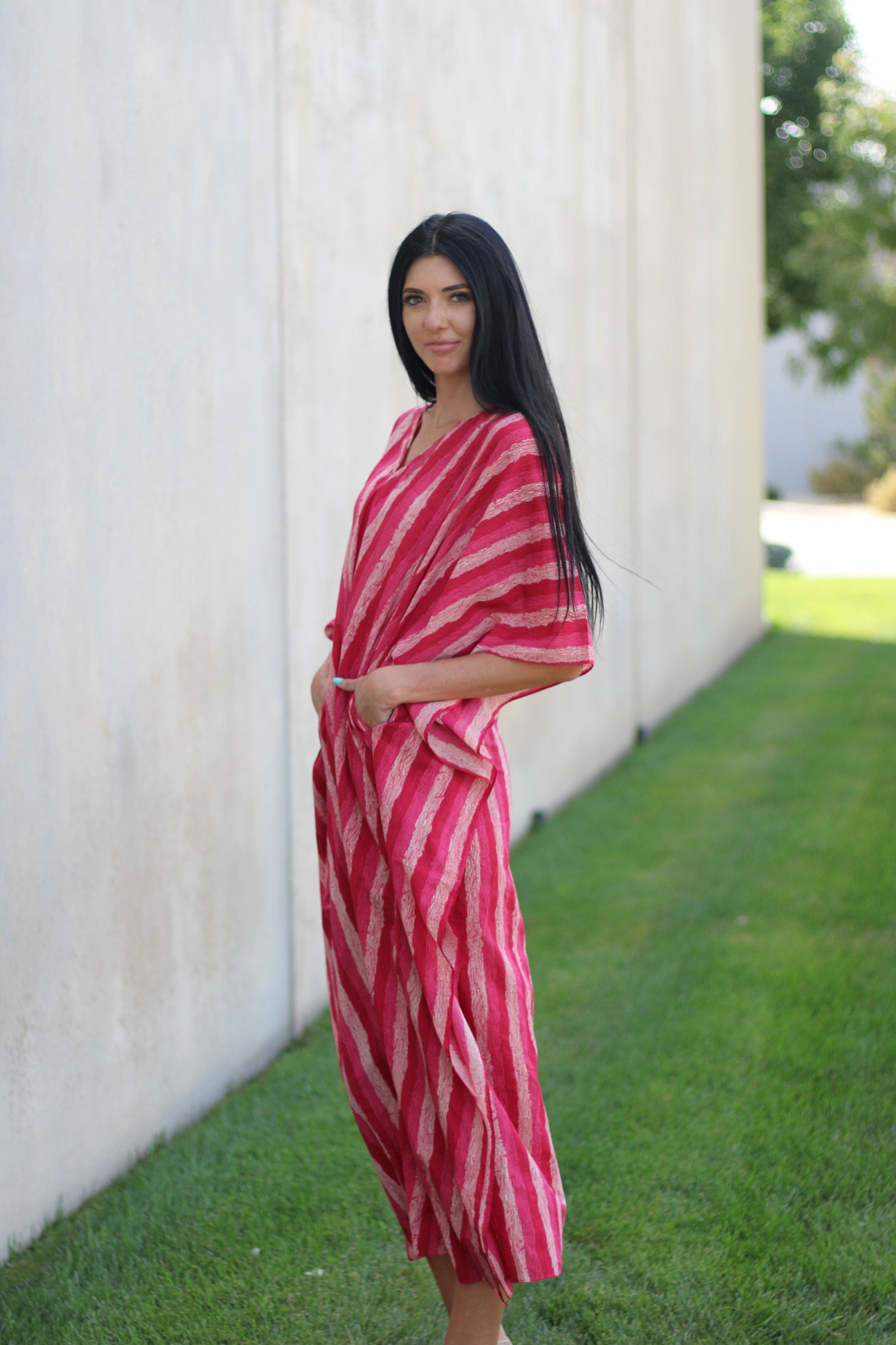 Handmade Cotton Kaftan, Caftan For Women, Pink Cotton Caftan, Plus Size Cotton Caftan