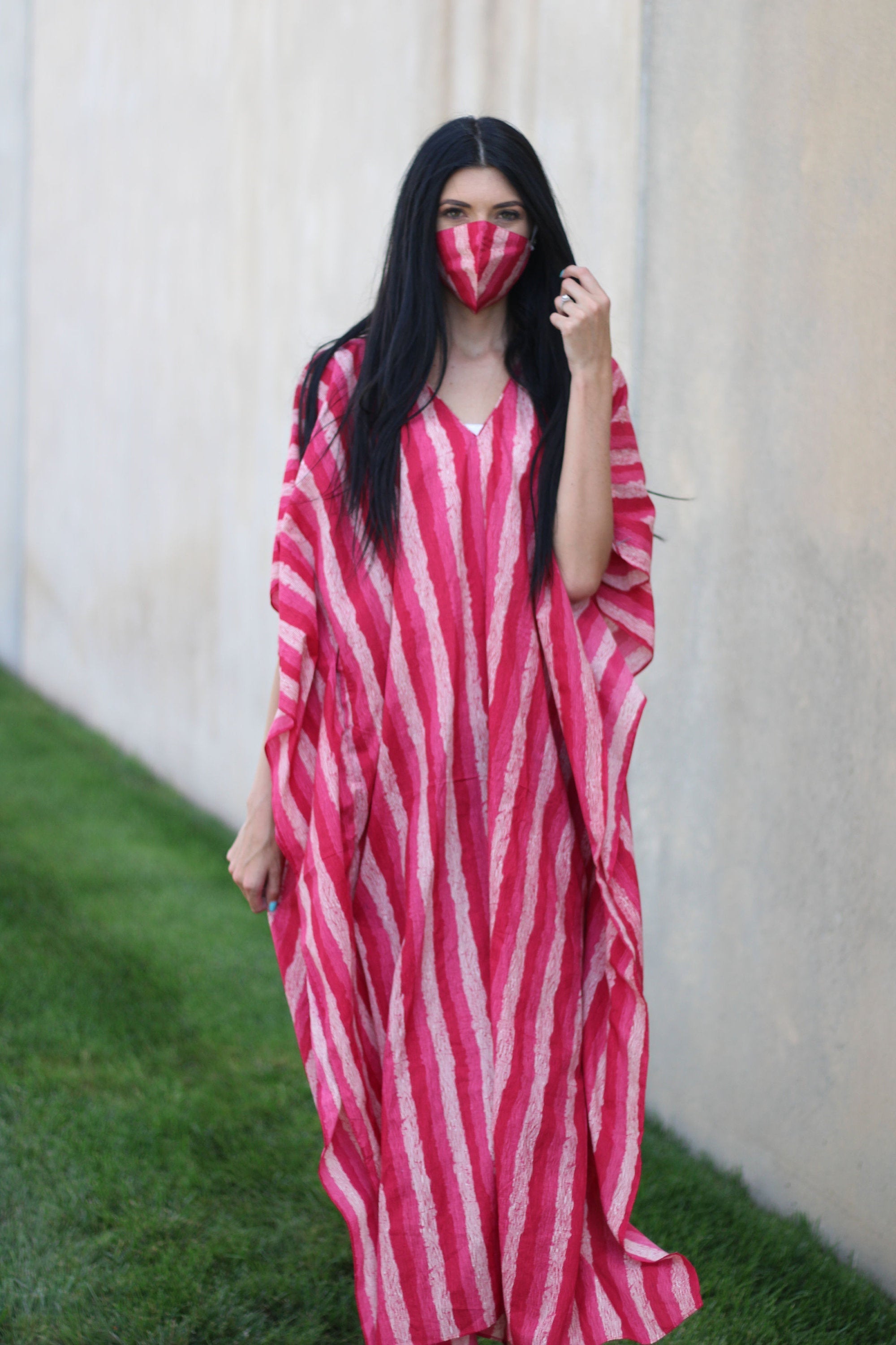 Handmade Cotton Kaftan, Caftan For Women, Pink Cotton Caftan, Plus Size Cotton Caftan