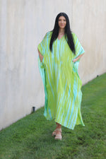 Load image into Gallery viewer, Green Hand Tie Dyed Caftan, Plus Size Caftan, House Lounge Caftan, Caftan for Women
