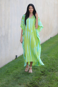 Green Hand Tie Dyed Caftan, Plus Size Caftan, House Lounge Caftan, Caftan for Women