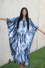 Load image into Gallery viewer, Tie Dyed Kaftan, Shibori Dress, Caftan Abaya Dress, Plus Size Kaftan
