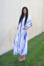 Load image into Gallery viewer, Plus Size Abaya Dress, Mexican Kimono Dress, Tie Dyed Kaftan, Beige Maternity Dress
