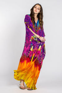 Women Silk Dress, Long Printed Kaftan Dress, Kaftan Maxi Dress, Kaftan For Women