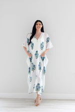 Load image into Gallery viewer, Block print Cotton Kaftan, Loose Cotton Dress, Plus Size Kaftan Dress
