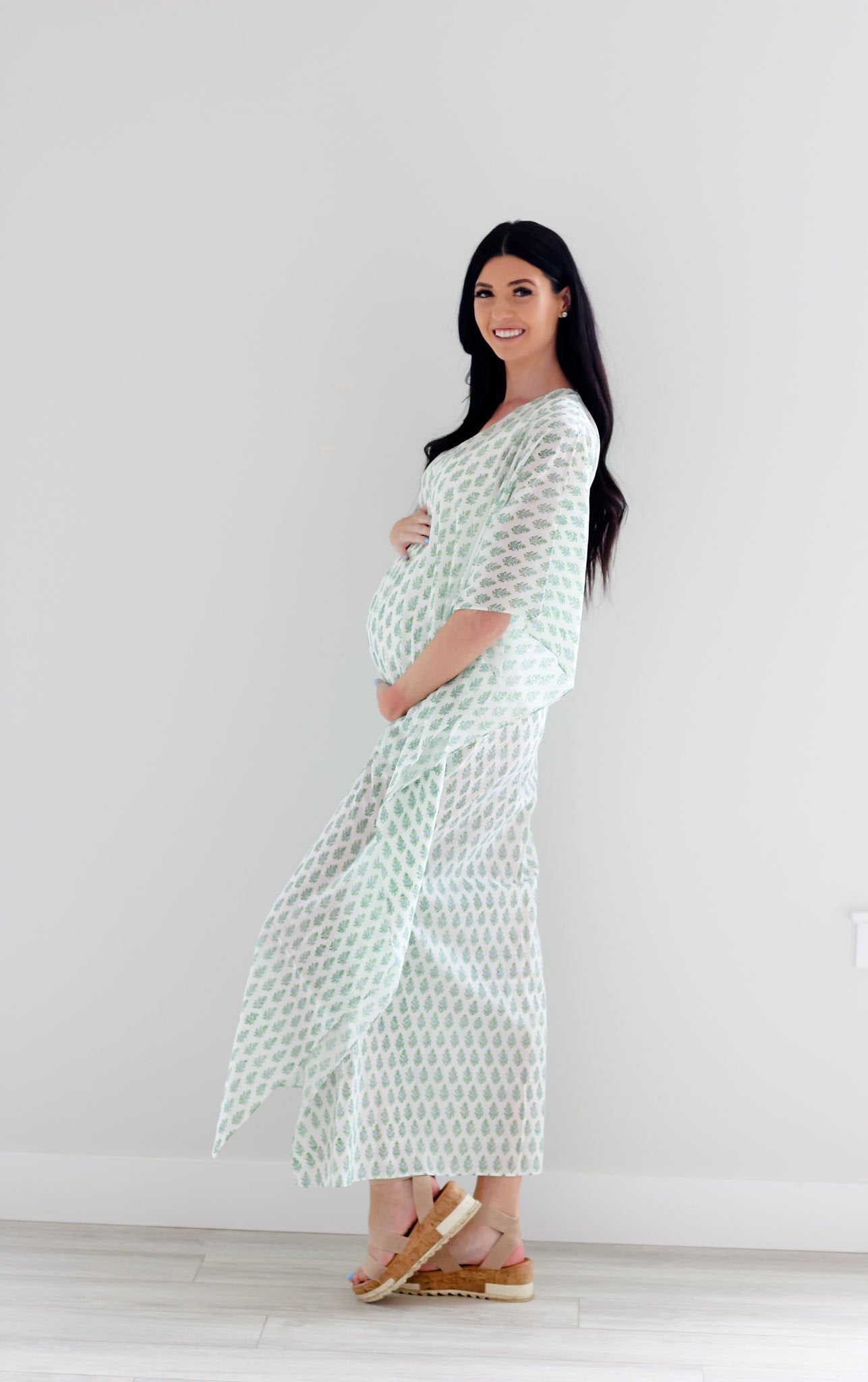 mulmul cotton caftan in spring print