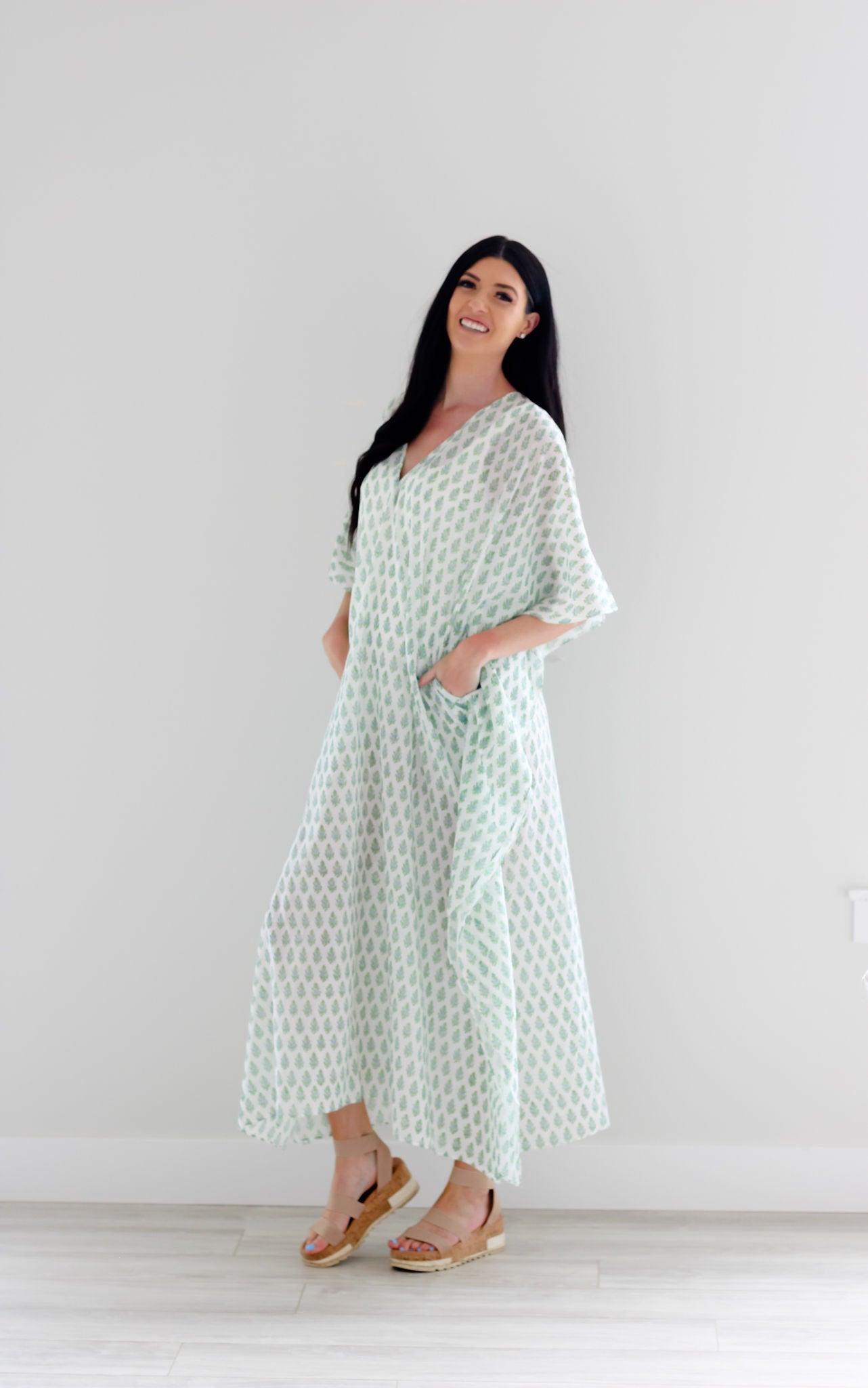 mulmul cotton caftan in spring print