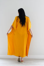 Load image into Gallery viewer, Golden Yellow Kaftan Dress, Maxi Cotton Caftan, Plus Size Kaftan Dress, Maternity Dress
