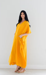 Load image into Gallery viewer, Golden Yellow Kaftan Dress, Maxi Cotton Caftan, Plus Size Kaftan Dress, Maternity Dress
